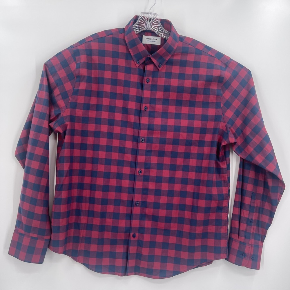 Twillory Shirt Men' L-XL Plaid Untuckable Tailored Fit Button Up Shirt